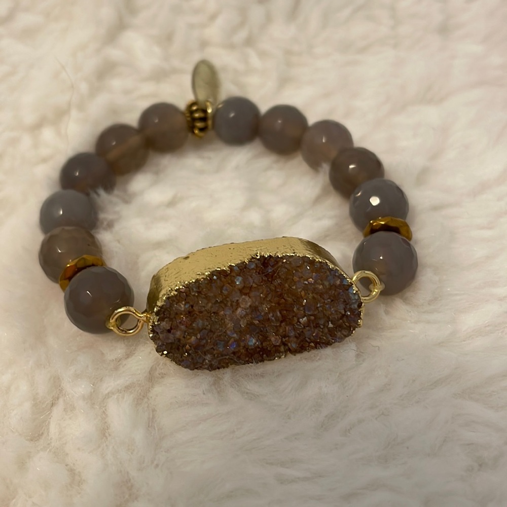 Betsy Pittard purple and gold druzy stretch bracelet